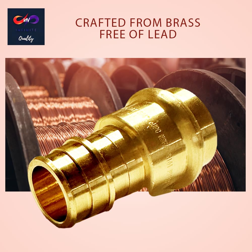 1/2 Inch PEX Expansion Press Coupling Brass Adapter - for Copper and PEX Pipe Connection - Durable 1/2inch Press X 1/2" Crimp Fittings for Seamless Installation (Pack of 10)