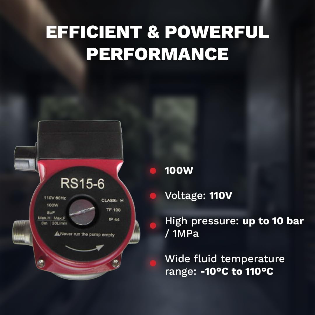 110V 120W Water Pressure Booster Pump 3-Speed Stainless Steel Hot Water Circulation Recirculating Pump 3/4 NPT for Floor Boiler Hot Water Heater System (RS15/6-130 Red)