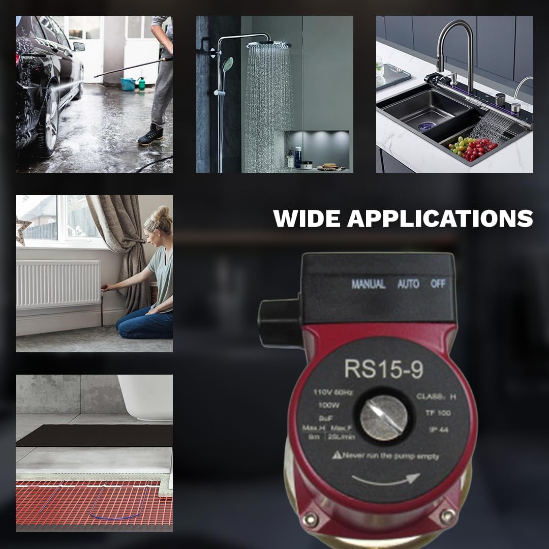 110V 120W Water Pressure Booster Pump Brass Hot Water Circulation Recirculating Pump with US plug for Floor Boiler Hot Water Heater System (DM15-90 Red)