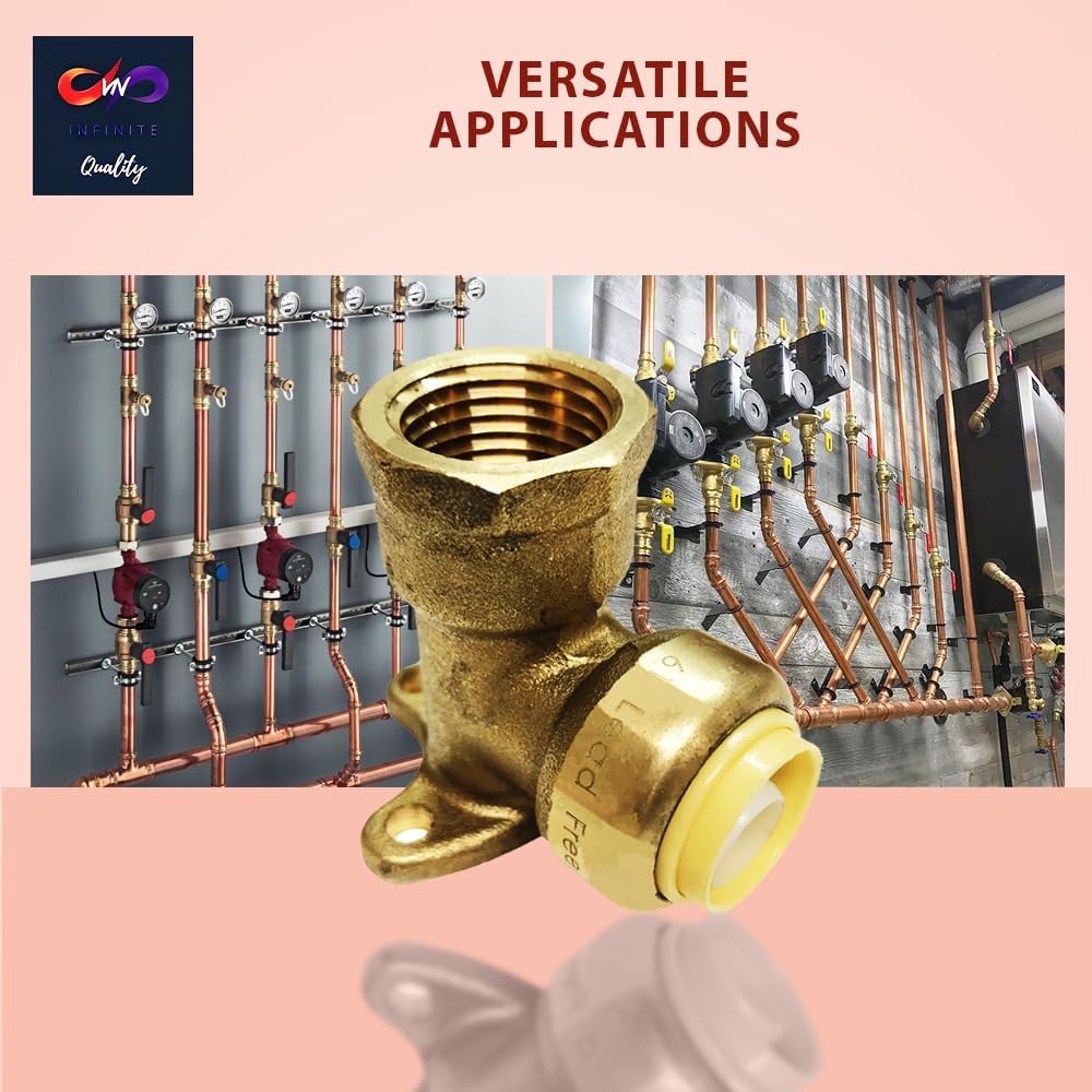 1/2" x 1/2" - 90 Degree Drop Ear Elbow - Push Fit Plumbing Fittings - NPT Female Adapter with Disconnect Clip - Push-to-Connect - PEX Fittings for PE-RT, CPVC Pipe