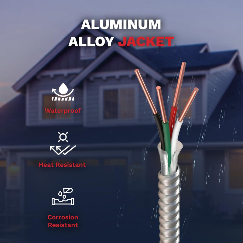 12/3 Metal Clad MC Cable 12-Gauge 3-Conductor Electric Wire with Aluminum Armor Cable with Ground for Indoor Outdoor 250 ft