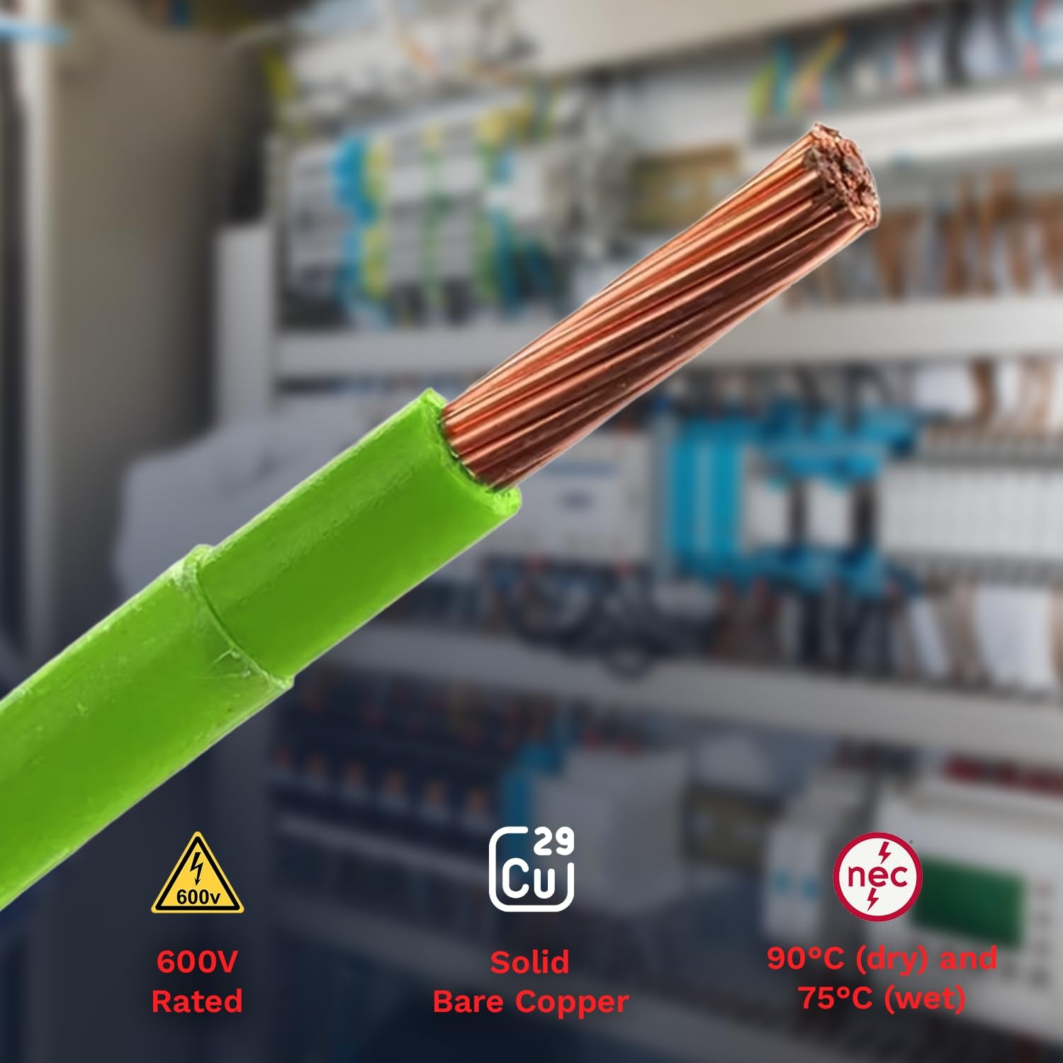 12AWG THHN Wire 12 Gauge 100 FT OFC Copper Electrical Stranded Copper Conductor 600V Building Wire with PVC Nylon Insulation Green 100 ft