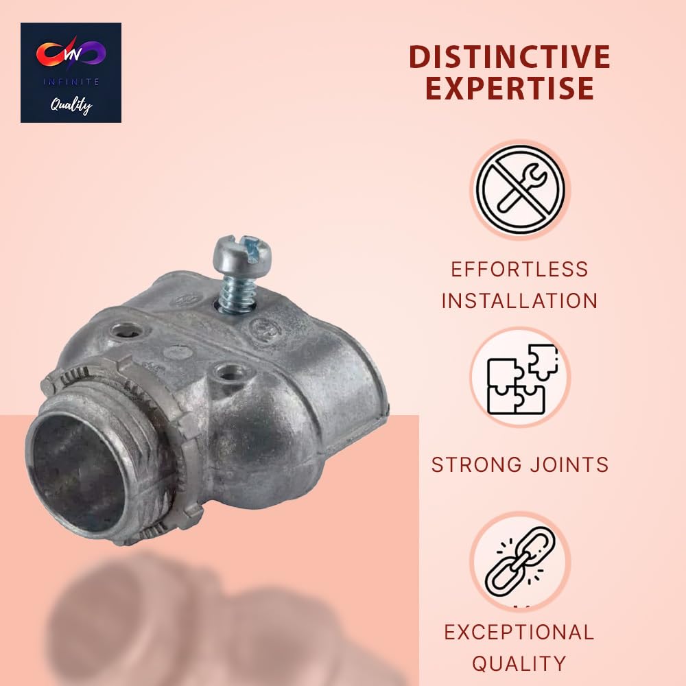 3/8" Flexible Metal Conduit Duplex Connector FMC 3/8" 90 Degree Flex Duplex Box Connector for Flexible Metallic Conduit, AC, MC, or NM Sheathed Cable
