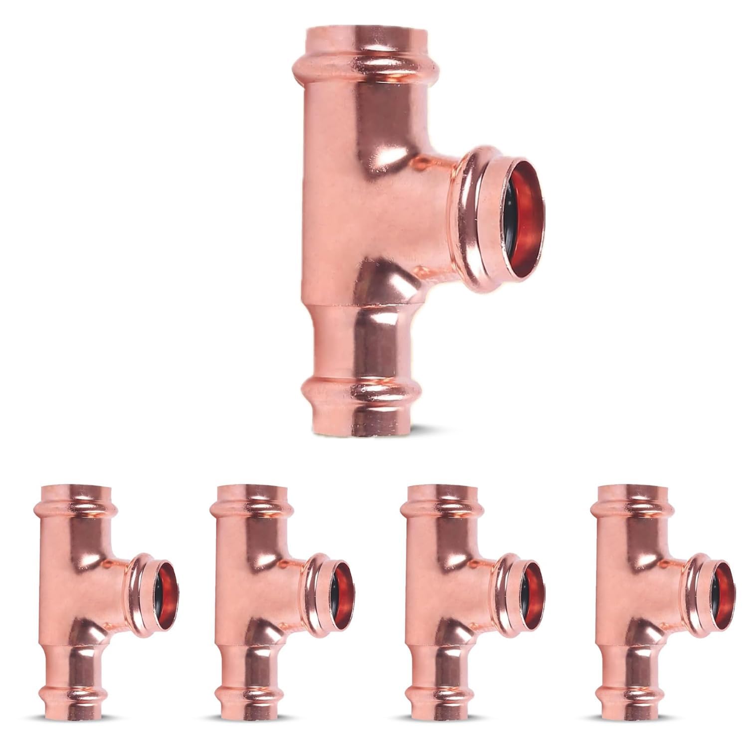 Propress - 3/4"x1/2"x1/2"  - 3/4"x3/4"x1/2" - Reducing Tee Brass Barb Crimp Fittings - Propress Pex Crimping Tool Fittings - Brass Crimp Fittings For Pex Tubing Connection