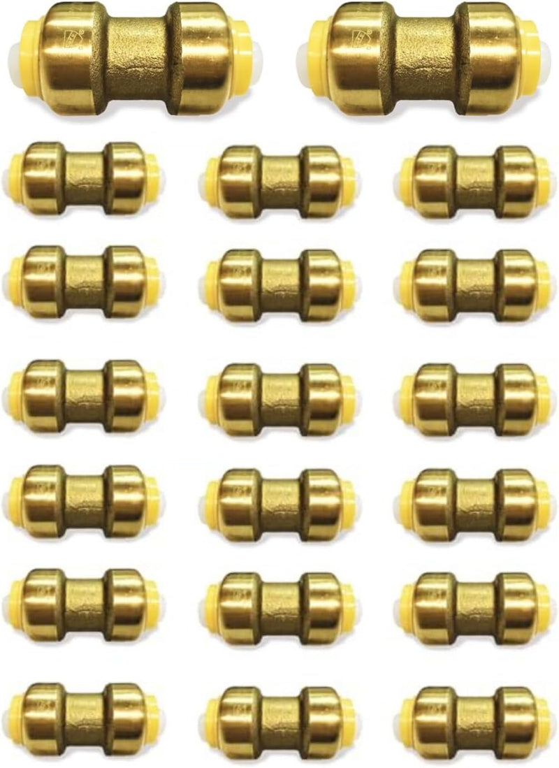 Fittings 1/2" - 3/4" Pushfit Straight Coupling - 1/2" x 1/2" - 3/4" x 3/4" - PEX Brass Push-fit Coupling - Push-to-Connect Plumbing Fittings for PEX Copper CPVC