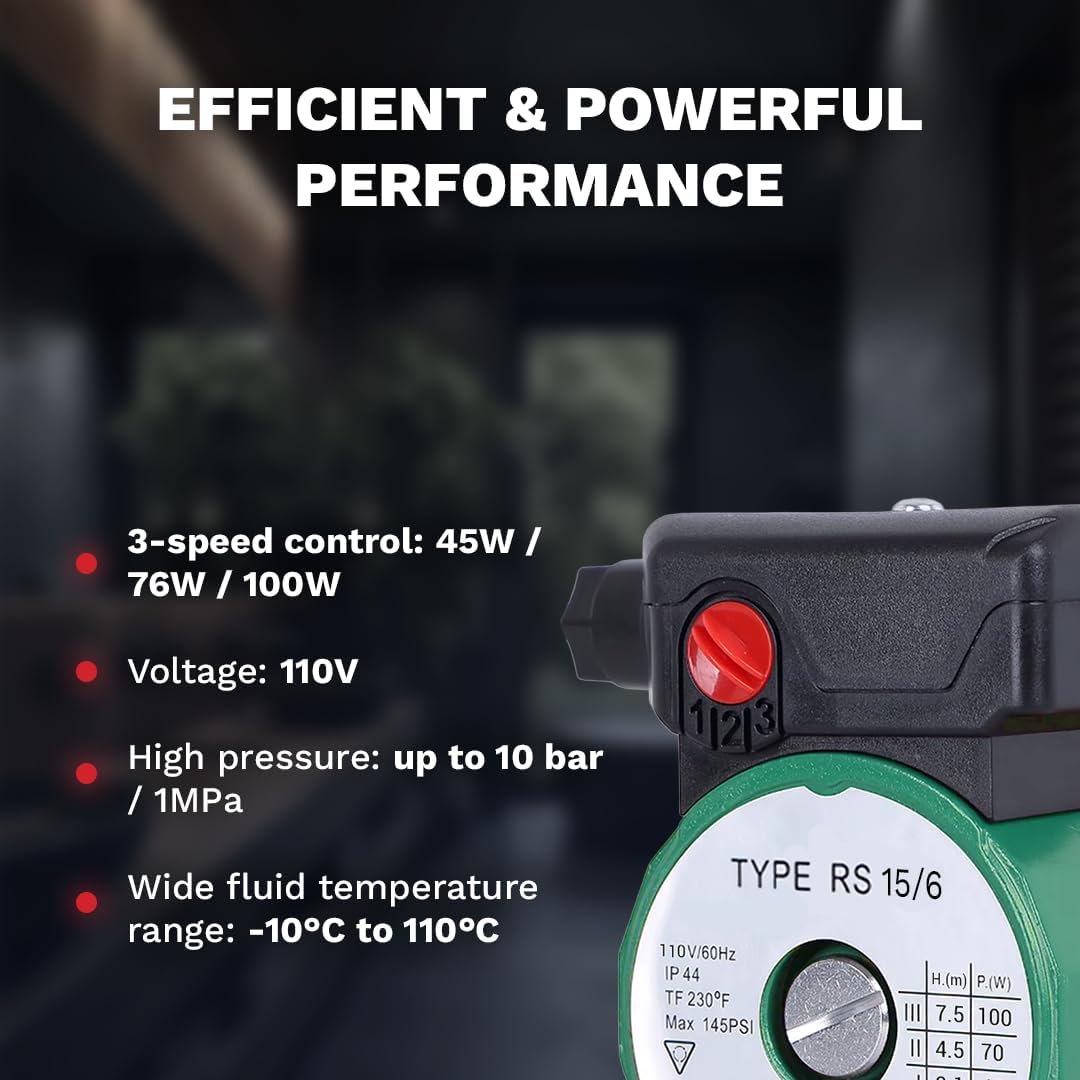 110V 130W Water Pressure Booster Pump 3-Speed Cast Iron Hot Water Circulation Recirculating Pump 3/4 NPT for Floor Boiler Hot Water Heater System (RS15/6-130 Green)
