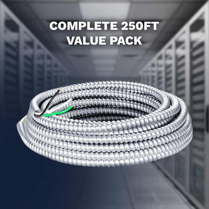 14/2 Metal Clad 250 ft MC Cable 14 Gauge 2 Conductor Electric Wire with Aluminum Armor Cable with Ground for Indoor Outdoor 250 ft