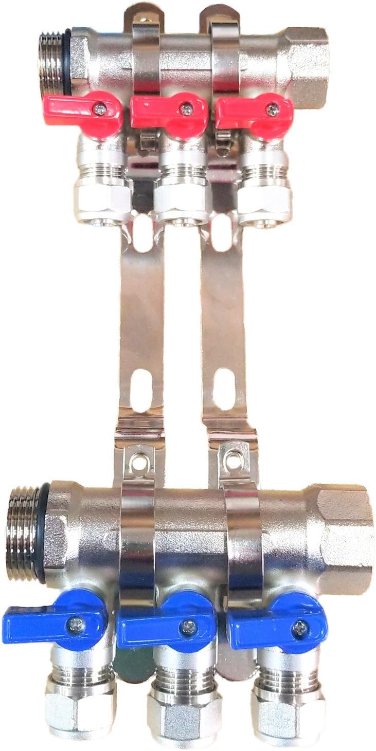 2 - 12 Loops Ball Valve Brass Pex Manifold 1" trunk for 1/2" Pex Tubing w/brackets