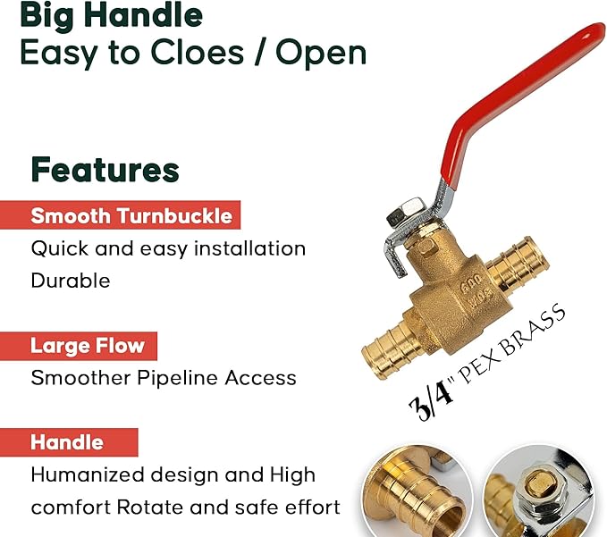 1/2" - 3/4" Pex Brass Ball Valve - Pex Fittings Pex Shut Off Valve - Pex Crimping Tool - Pex Fittings Inch - Water Hose Shut Off Valve - Pex Crimp Brass Ball Valve Hot Cold