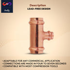 Propress - 3/4"x1/2"x1/2"  - 3/4"x3/4"x1/2" - Reducing Tee Brass Barb Crimp Fittings - Propress Pex Crimping Tool Fittings - Brass Crimp Fittings For Pex Tubing Connection