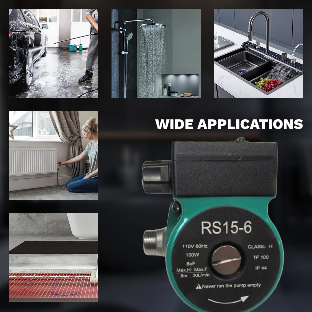 110V 120W Water Pressure Booster Pump 3-Speed Stainless Steel Hot Water Circulation Recirculating Pump 3/4 NPT for Floor Boiler Hot Water Heater System (RS15/6-130 Green)