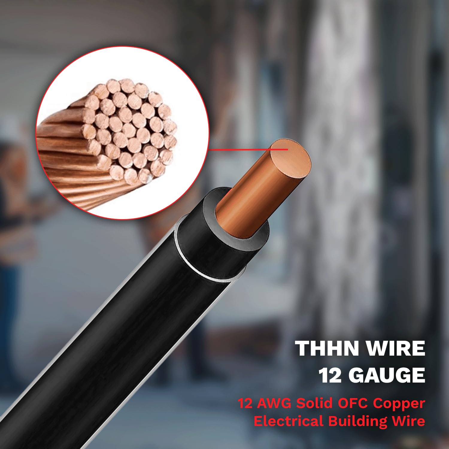 12AWG THHN Wire 12 Gauge 100 FT OFC Copper Electrical Stranded Copper Conductor 600V Building Wire with PVC Nylon Insulation Black 100 ft
