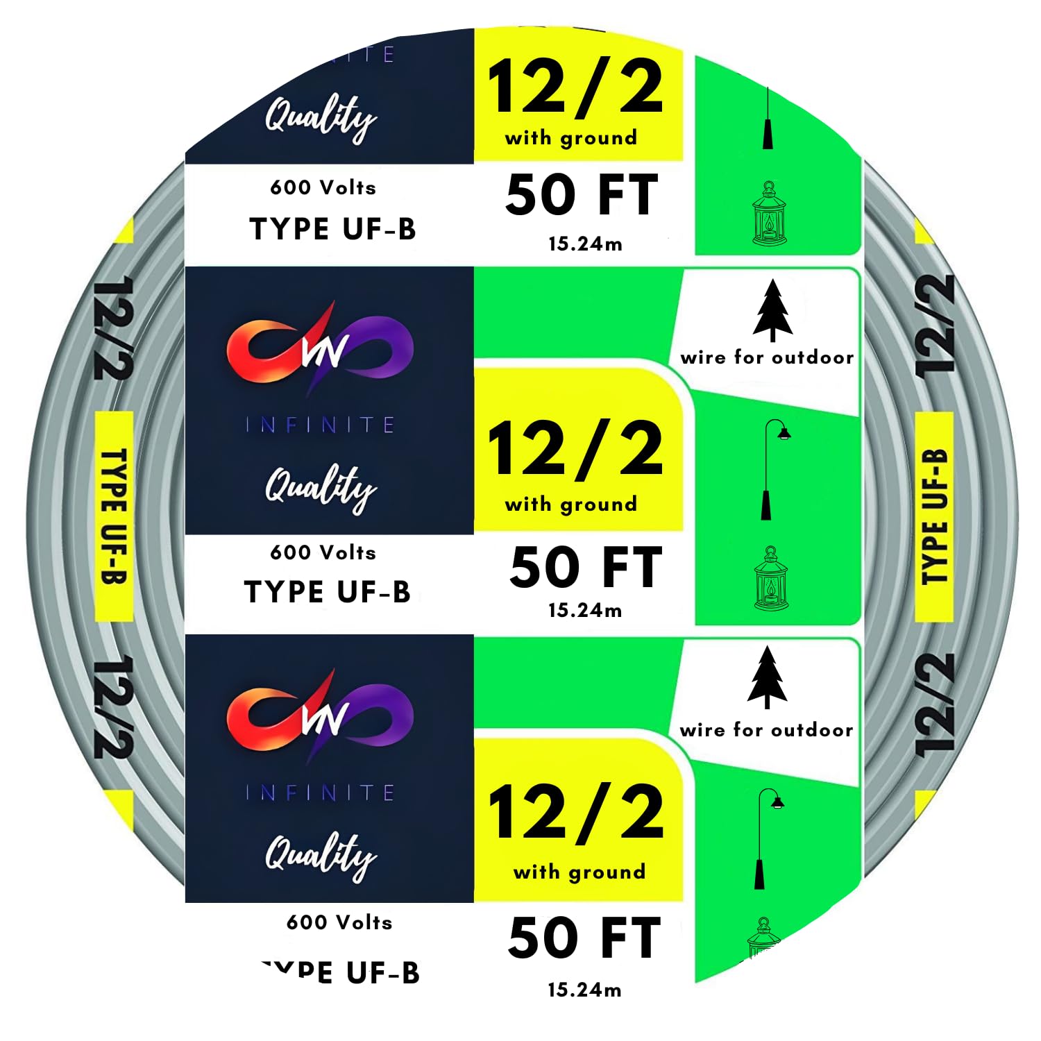 12/2 UF-B Wire Gray Solid Underground Feeder Cable