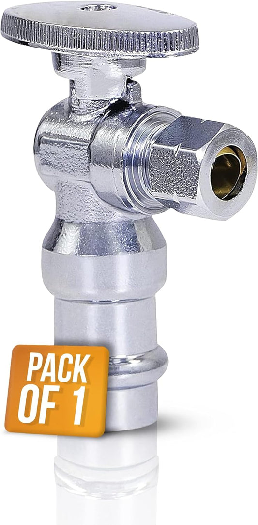 Press-fit valve | 1/2" abs x 3/8" OD | Water shutoff slide valve | Turn Press Angle Stop Valve | WC water shutoff valve | Water inlet valve for on and off - Pack of 1