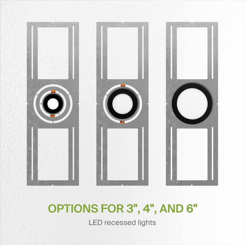 New Construction Mounting Plate with Symmetric Round Hole 3/4/6 inch for LED Recessed Light, Flat Steel Rough-in Bracket Fixture for LED Light, Can Light, Junction Box
