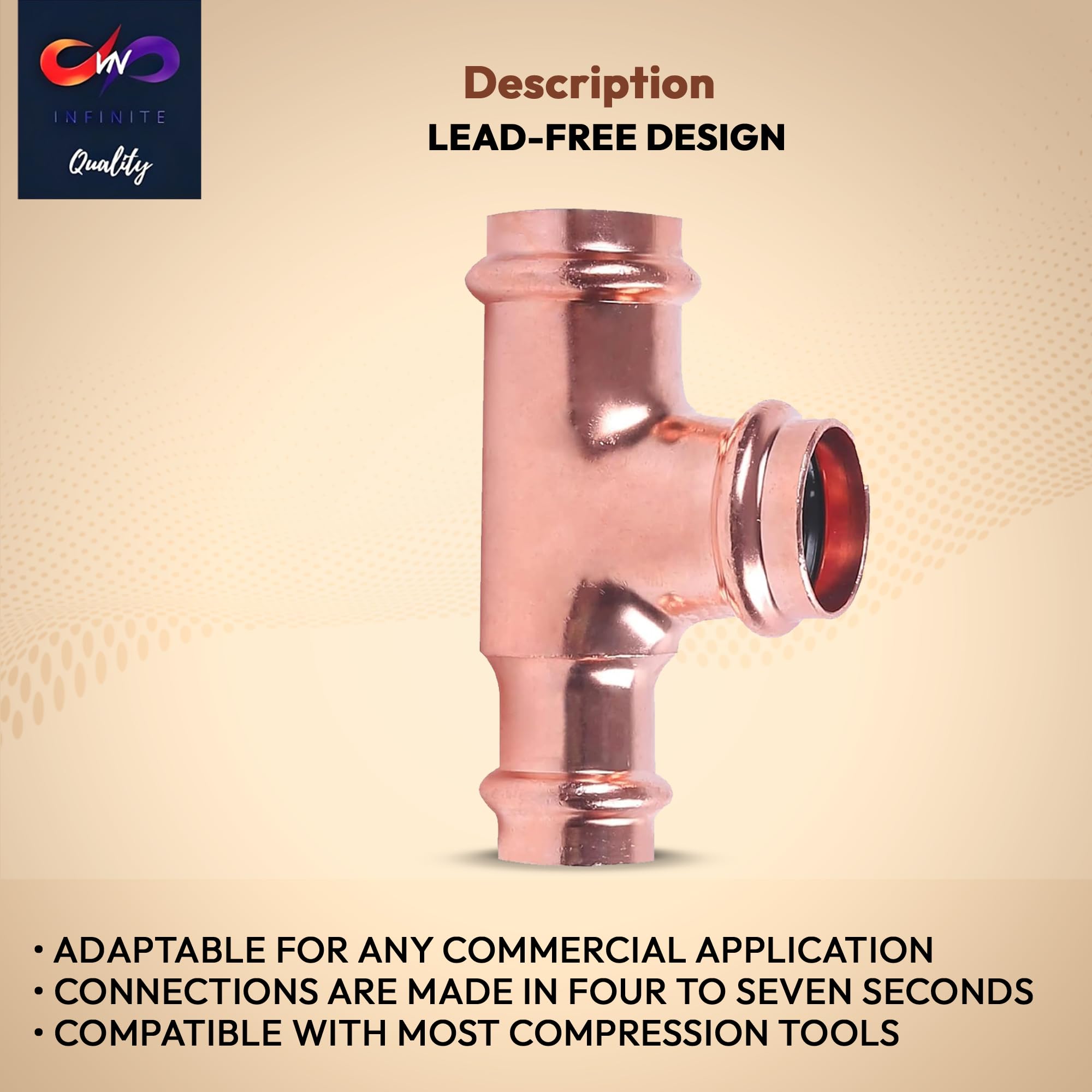 Propress - 3/4"x1/2"x1/2"  - 3/4"x3/4"x1/2" - Reducing Tee Brass Barb Crimp Fittings - Propress Pex Crimping Tool Fittings - Brass Crimp Fittings For Pex Tubing Connection