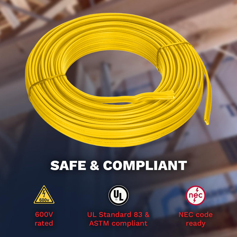 Solid Indoor Wire 12/3 W/G NMB Cable 25ft - 50ft - 100ft Coil, Residential Indoor Electrical Wire Type NM-B; Yellow SW# 63947622