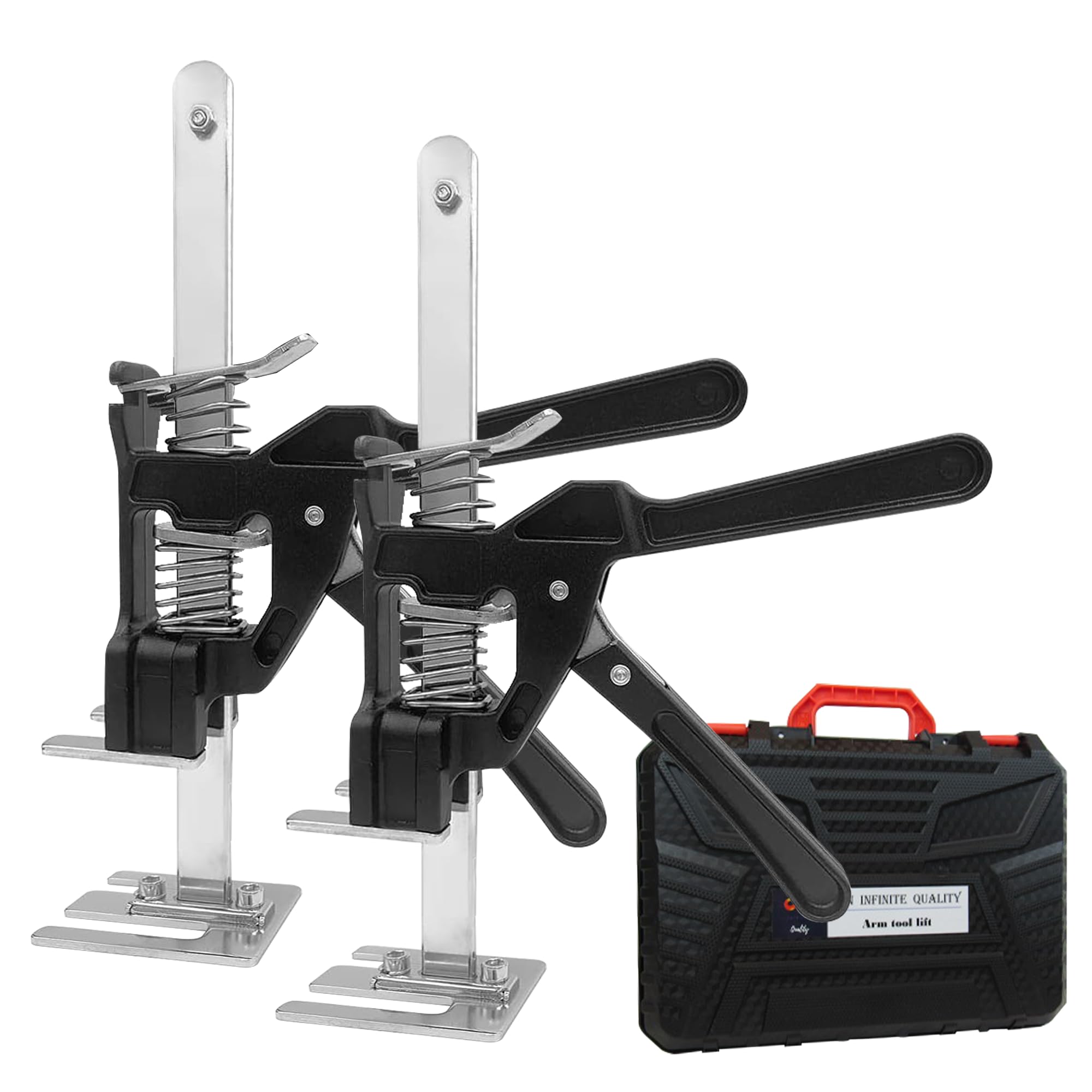 Labor Saving Handle 12" Lever Tool Lifts 2pcs, Wall Tile Locator, Multifunctional Lift Height Adjuster, Door Panel, Lifting Cabinet Jack, Lifts 6.69" Holds 330 lbs (Heavy Duty Steel Tool Box)