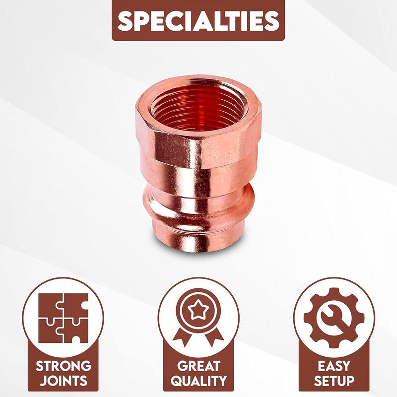 1/2" - 3/4" Copper Press Female Adapter –  FIP x Press LF ProPress Female NPT x Press Connection – Durable Adapter Pressure Copper Fitting for Commercial and Residential High-Pressure Systems