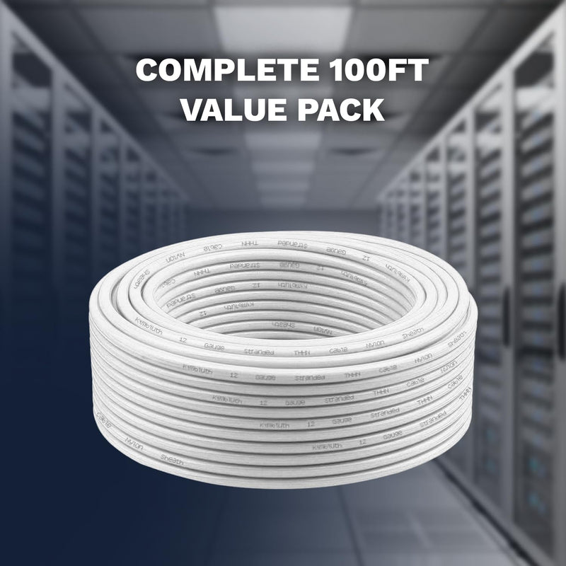 12AWG THHN Wire 12 Gauge 100 FT OFC Copper Electrical Stranded Copper Conductor 600V Building Wire with PVC Nylon Insulation White 100 ft