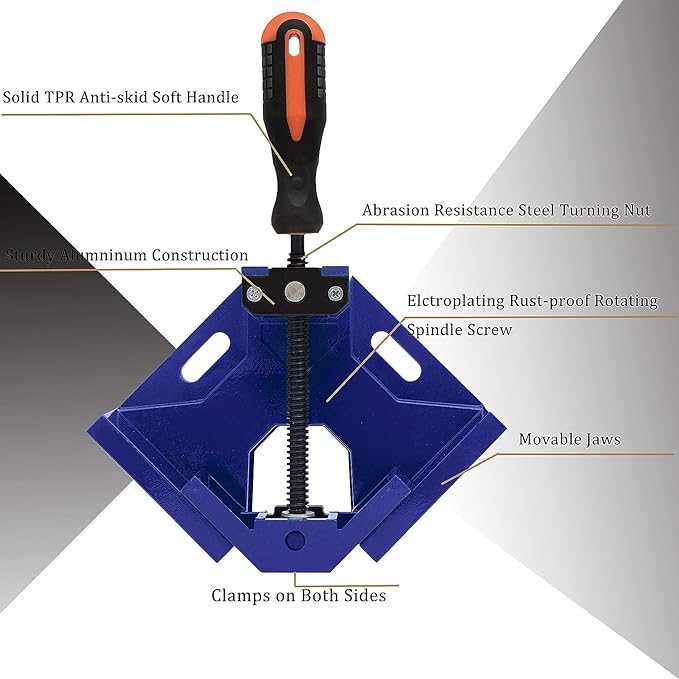 Single Handle 90 Degree Right Angle Clamp - Adjustable Aluminium Alloy Quick Grip Corner Clip Clamp Tool for Woodworking, Welding, Photo Frame and Other Projects