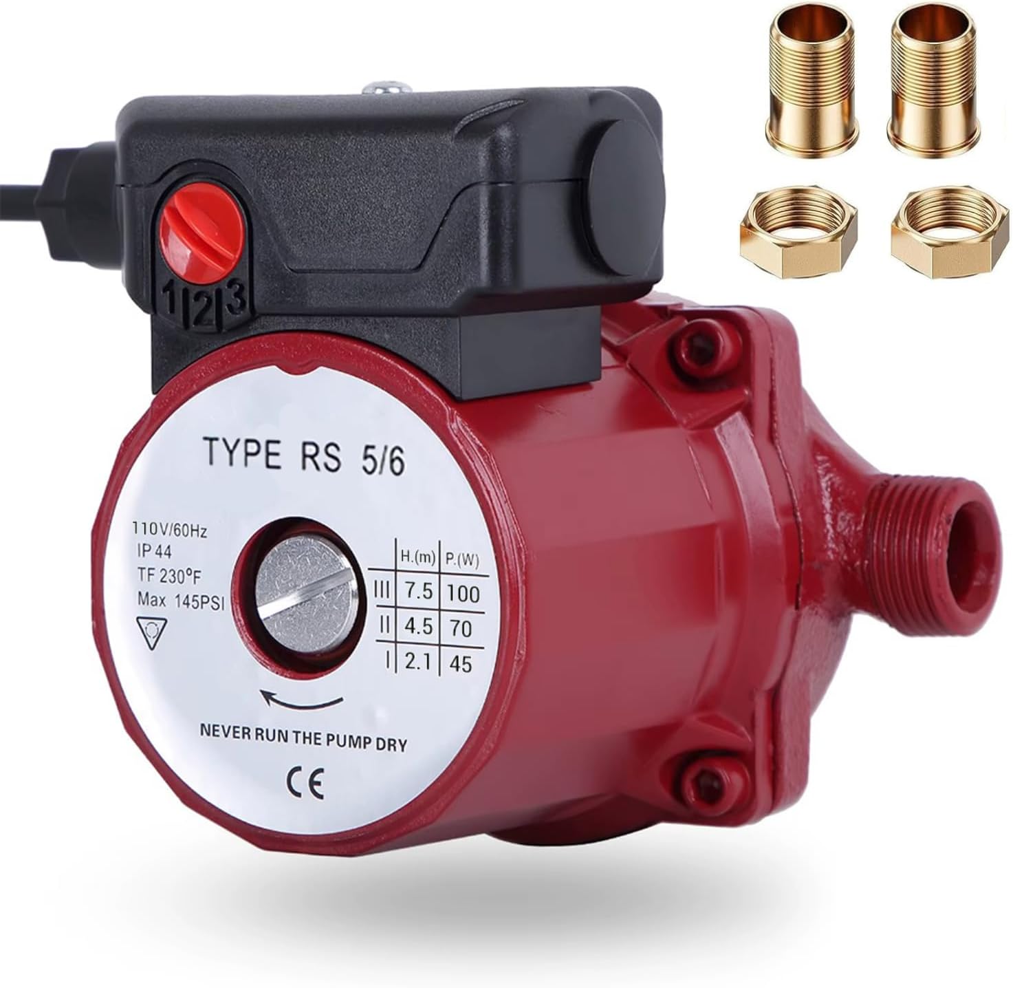 110V 130W Water Pressure Booster Pump 3-Speed Cast Iron Hot Water Circulation Recirculating Pump 3/4 NPT for Floor Boiler Hot Water Heater System (RS15/6-130 Red)
