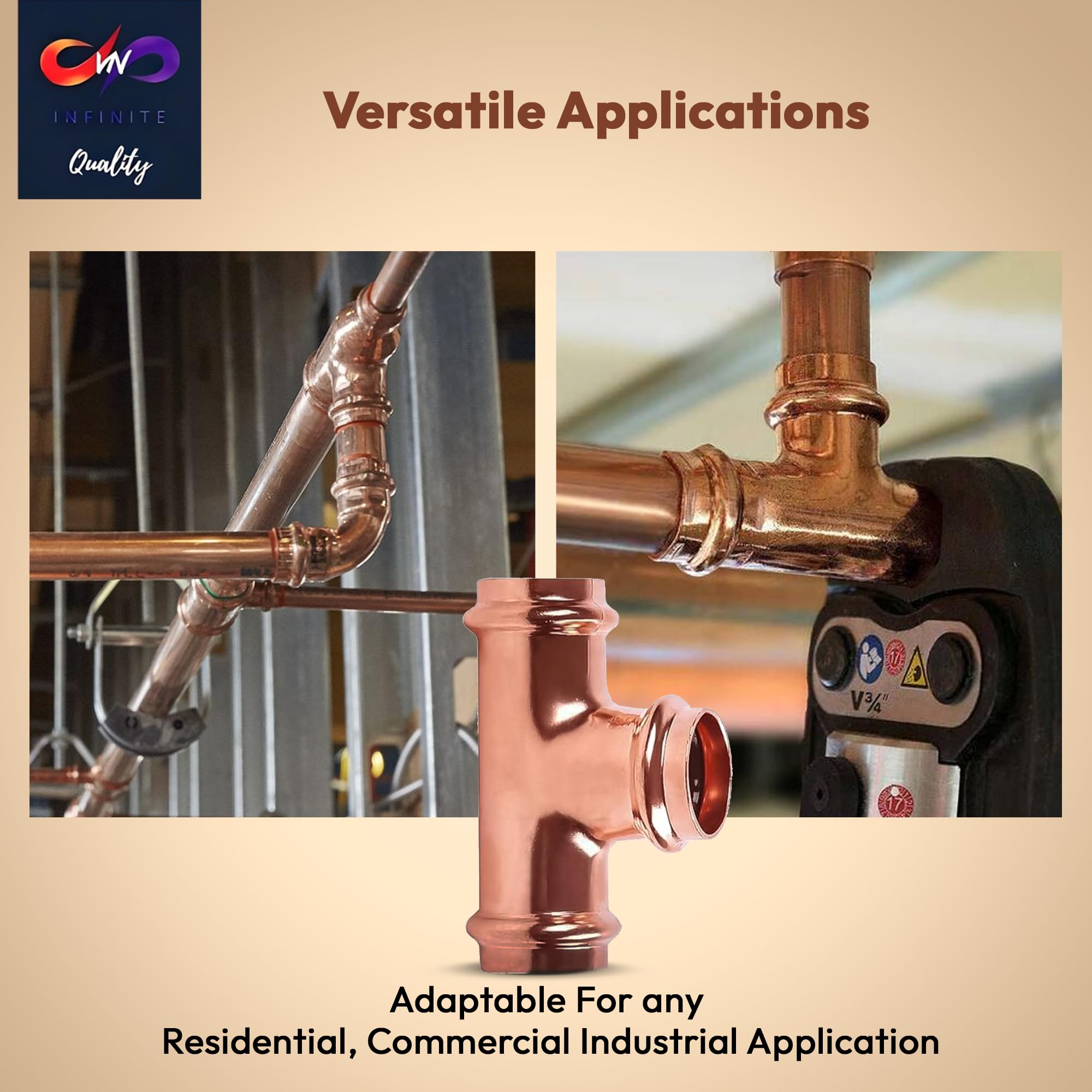 1" - 1/2" - 3/4" - ProPress Fitting Copper Press Tee - Zero Lead Pro Press Copper Plumbing Pipe Fitting Connection Tool for Commercial and Residential Use