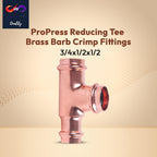 Propress - 3/4"x1/2"x1/2"  - 3/4"x3/4"x1/2" - Reducing Tee Brass Barb Crimp Fittings - Propress Pex Crimping Tool Fittings - Brass Crimp Fittings For Pex Tubing Connection