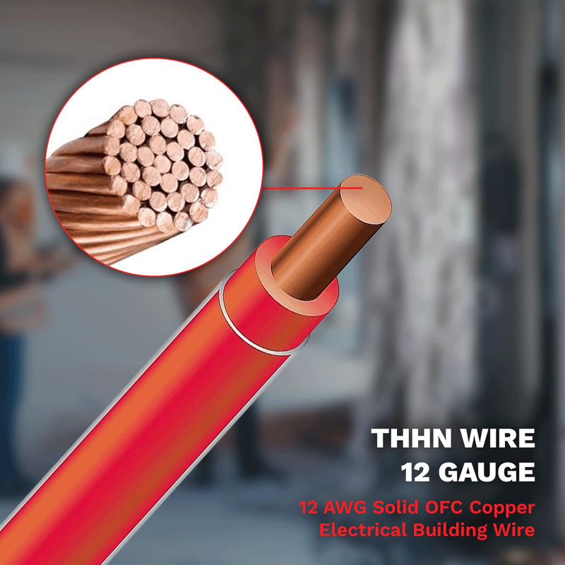 12AWG THHN Wire 12 Gauge 100 FT OFC Copper Electrical Stranded Copper Conductor 600V Building Wire with PVC Nylon Insulation Red 100 ft