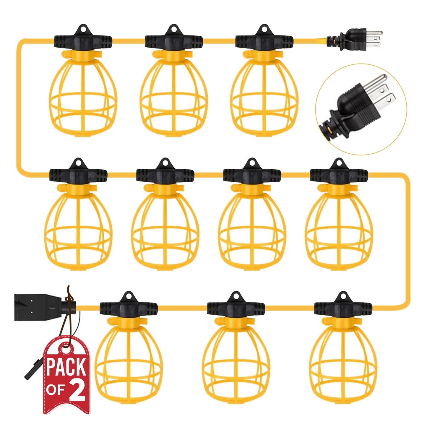 100FT Construction String Lights With 10 Sockets, Luminous Flux 10500 Lm