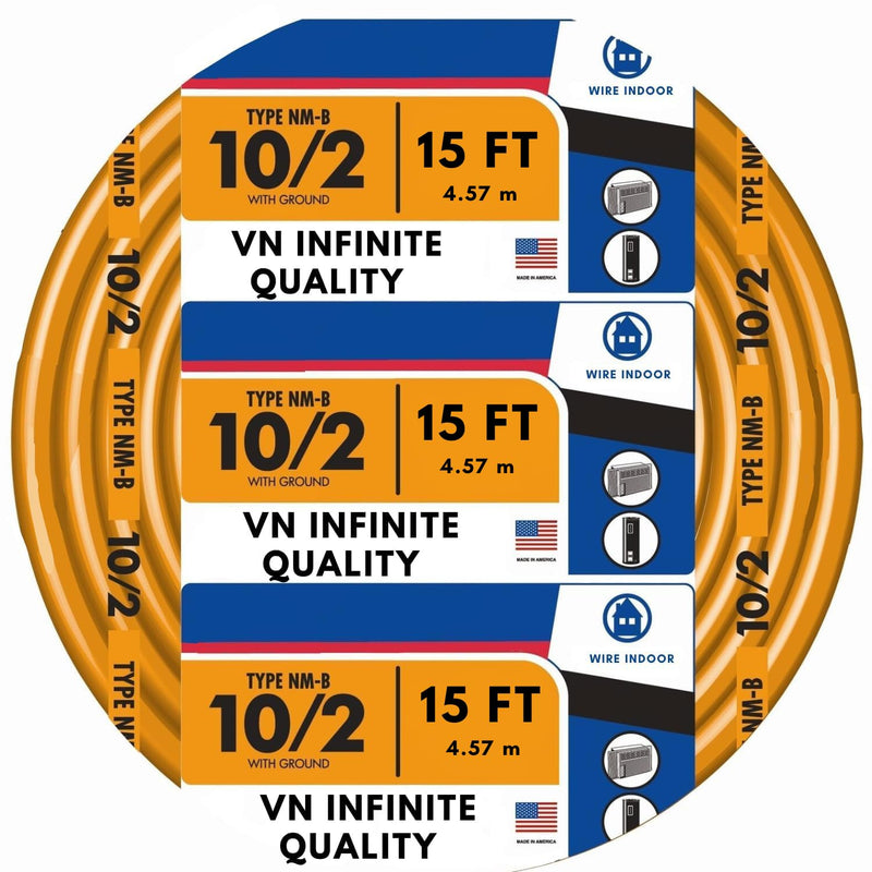 10/2 NMB Cable 25ft - 50ft - 75ft - 100ft - 250ft Coil Non-Metallic Residential Indoor Wire Equivalent to Romex