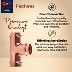 1" - 1/2" - 3/4" - ProPress Fitting Copper Press Tee - Zero Lead Pro Press Copper Plumbing Pipe Fitting Connection Tool for Commercial and Residential Use