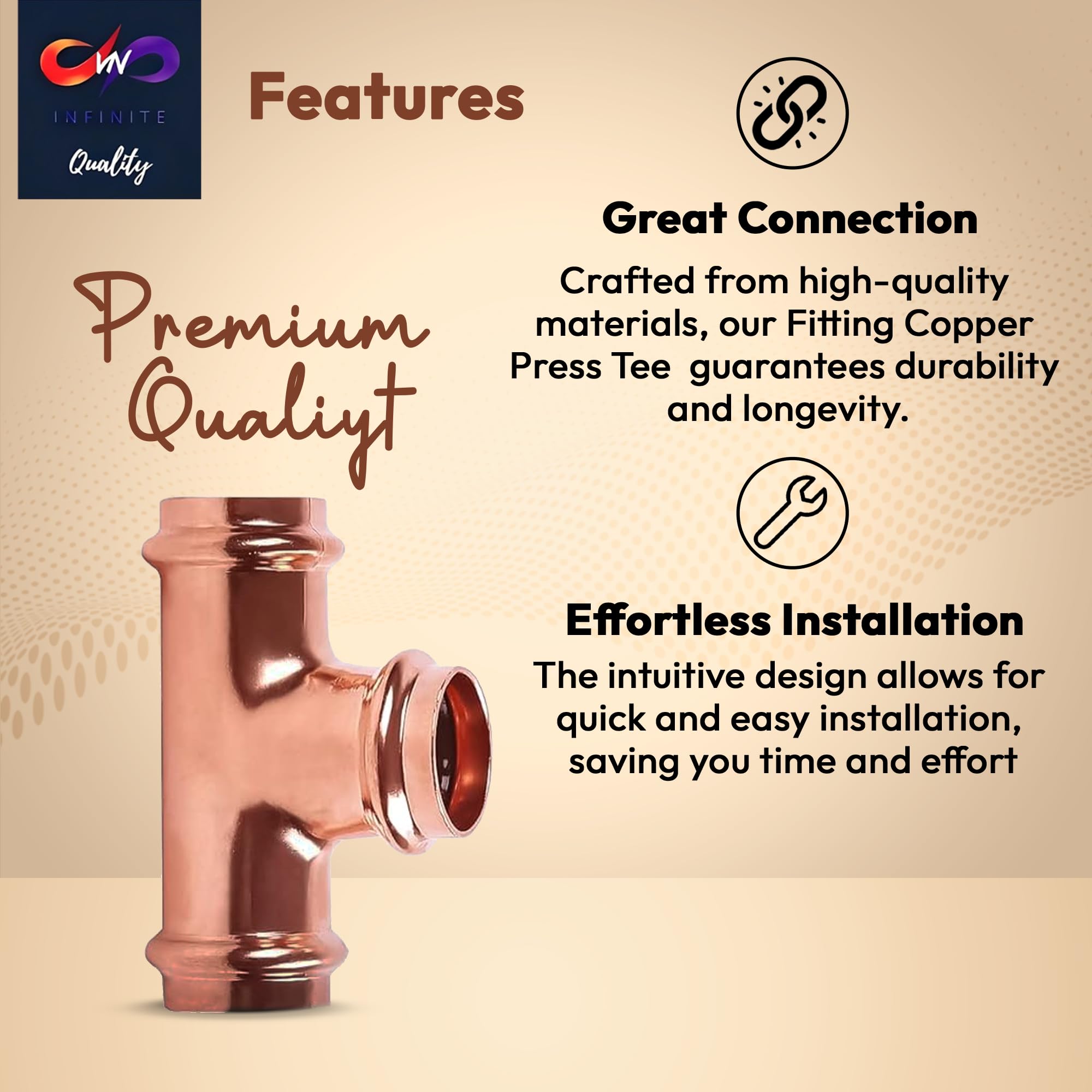 1" - 1/2" - 3/4" - ProPress Fitting Copper Press Tee - Zero Lead Pro Press Copper Plumbing Pipe Fitting Connection Tool for Commercial and Residential Use