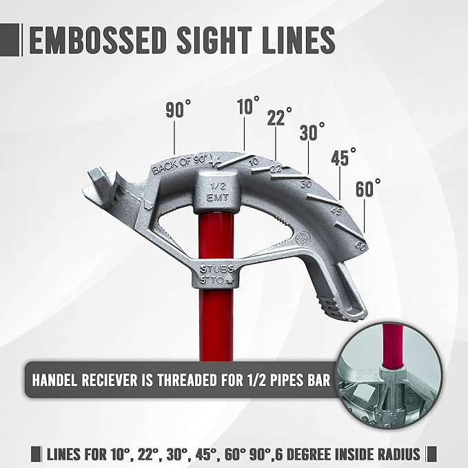 EMT Bender - Hand Bender with Head and Steel Handle - Aluminum Conduit Bender Full Assembly - Conduit Metal Pipe Bender with handle