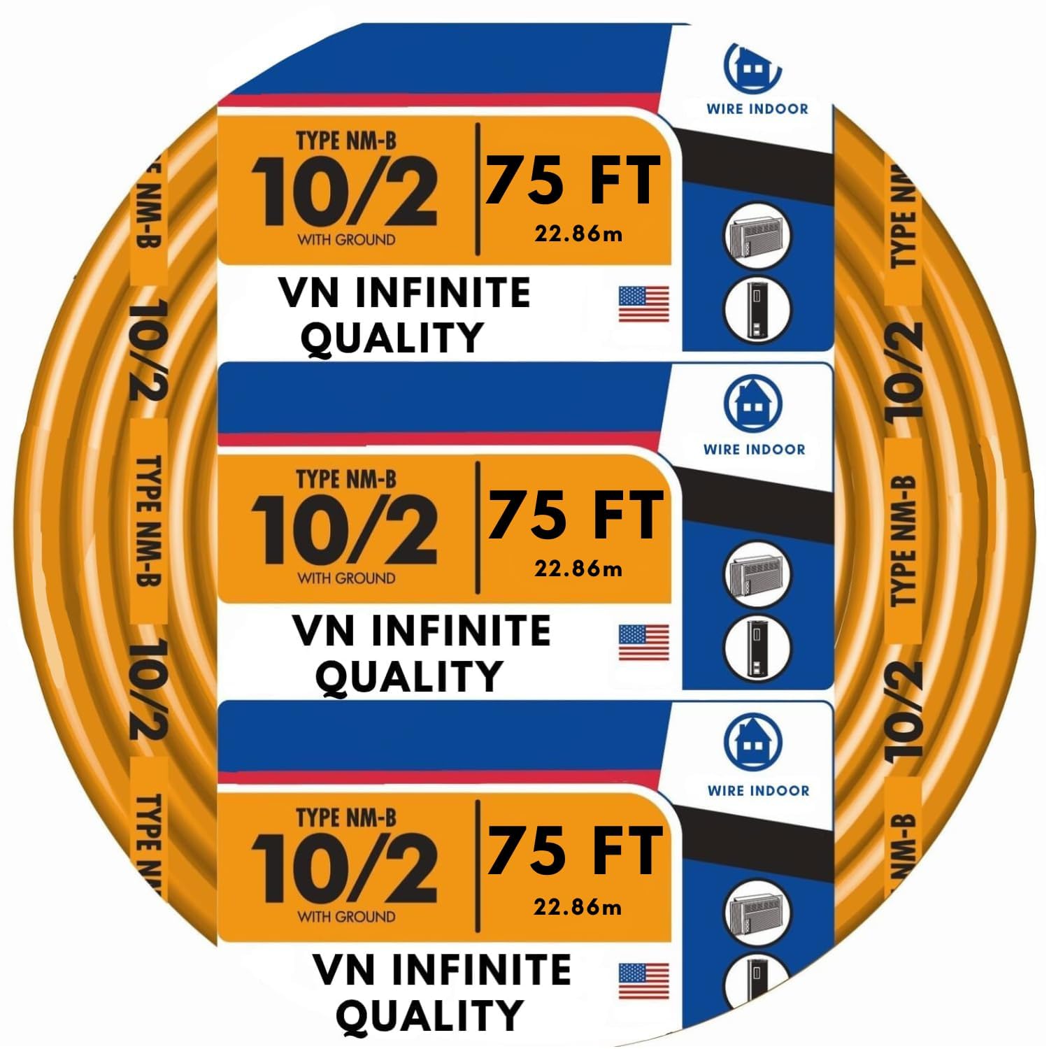 10/2 NMB Cable 25ft - 50ft - 75ft - 100ft - 250ft Coil Non-Metallic Residential Indoor Wire Equivalent to Romex
