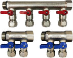 2 - 12 Loops Ball Valve Brass Pex Manifold 1" trunk for 1/2" Pex Tubing w/brackets