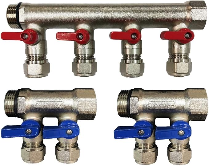 2 - 12 Loops Ball Valve Brass Pex Manifold 1" trunk for 1/2" Pex Tubing w/brackets