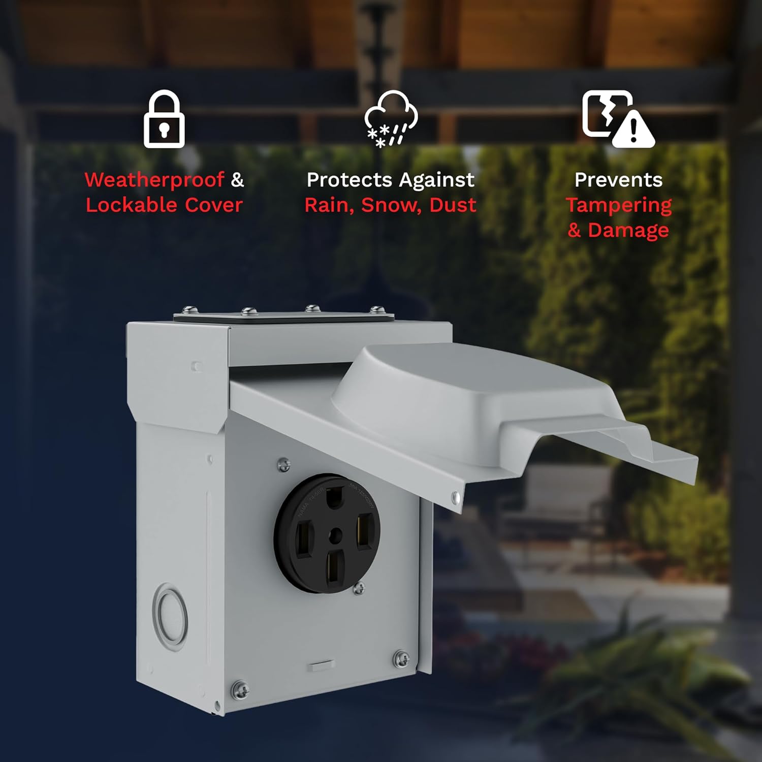 50 Amp RV Power Outlet Panel Box 120/240V A-C Type 3R Enclosure 14-50R Lockable Weatherproof Outdoor Electrical NEMA 14-50R Receptacle Panel, ETL Listed