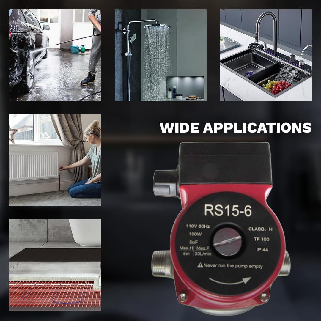 110V 120W Water Pressure Booster Pump 3-Speed Stainless Steel Hot Water Circulation Recirculating Pump 3/4 NPT for Floor Boiler Hot Water Heater System (RS15/6-130 Red)