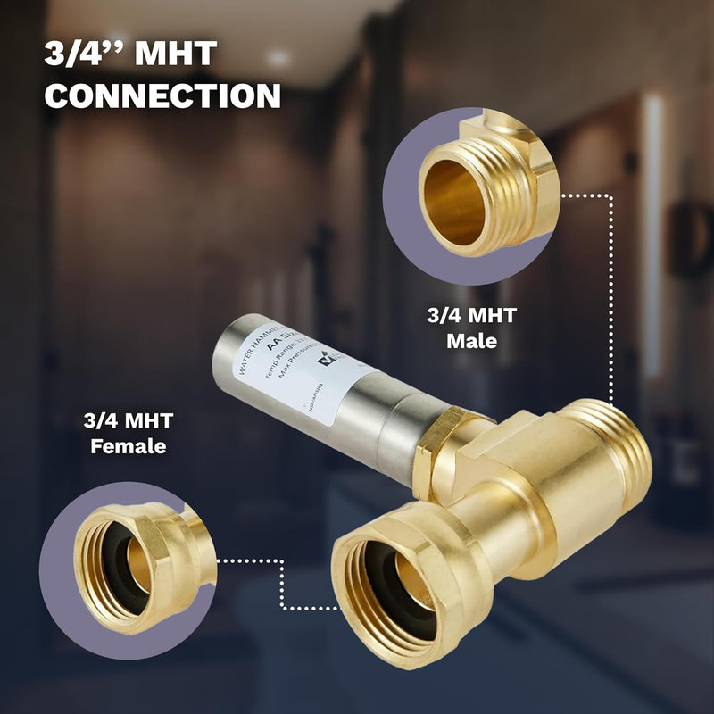Stainless Steel Washing Machine Water Hammer Arrestor For Washing Machine 3/4 inch FHT x 3/4 Inch MHT Straight Water Hammer Arrestor (Pack of 2)