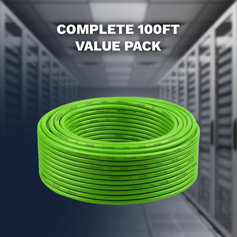 12AWG THHN Wire 12 Gauge 100 FT OFC Copper Electrical Stranded Copper Conductor 600V Building Wire with PVC Nylon Insulation Green 100 ft