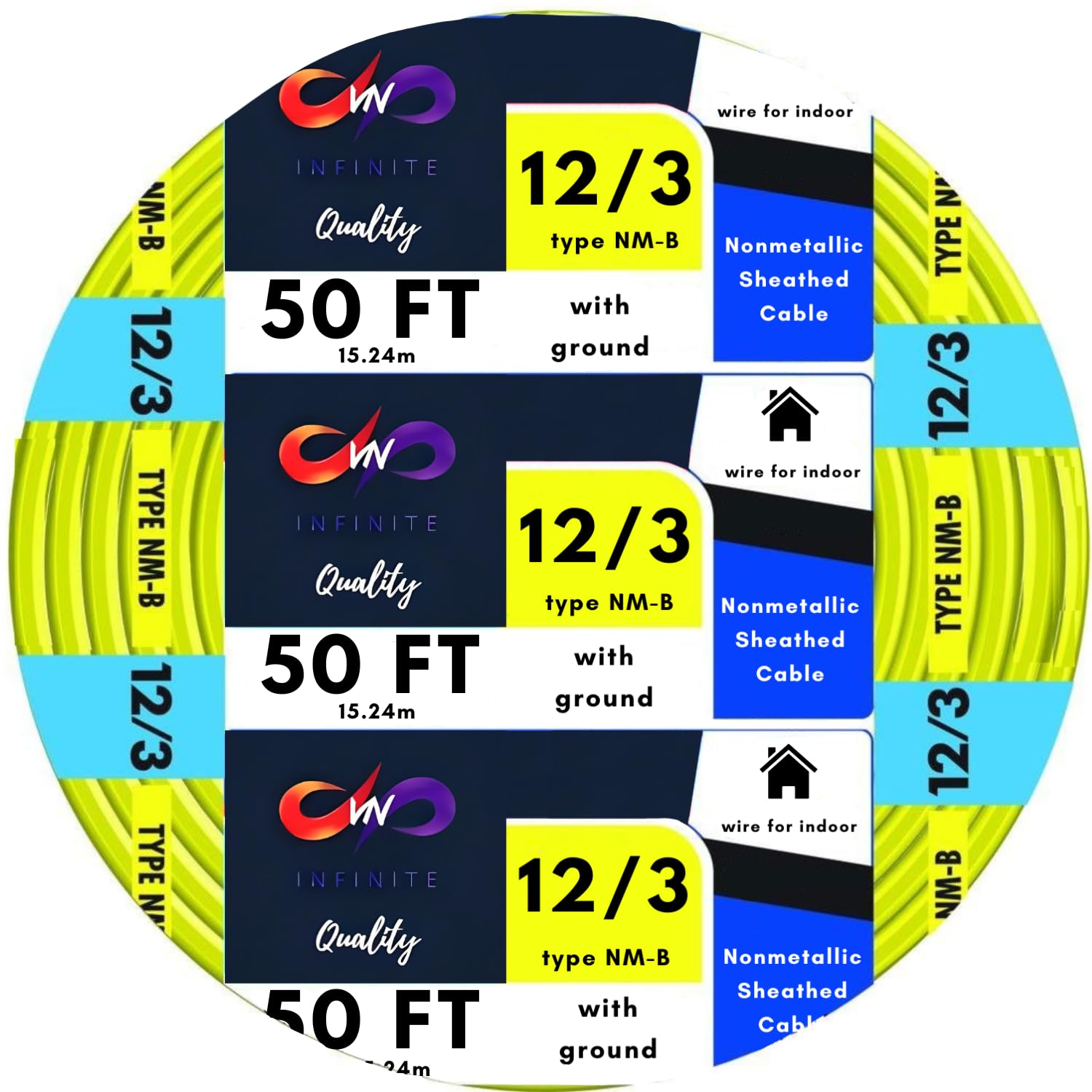 Solid Indoor Wire 12/3 W/G NMB Cable Coil - Residential Indoor Electrical Wire Type NM-B; Yellow SW# 63947622
