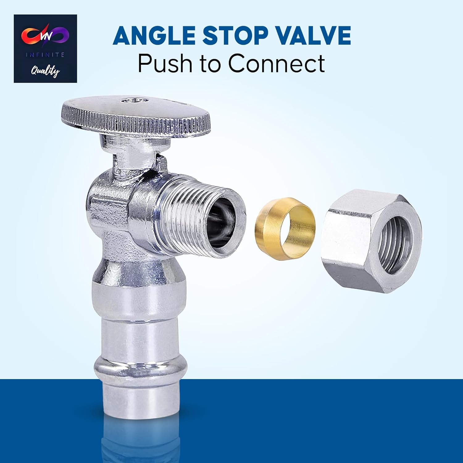 Press-fit valve - 1/2" abs x 3/8" OD - Water shutoff slide valve - Turn Press Angle Stop Valve - WC water shutoff valve - Water inlet valve for on and off