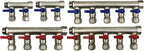 2 - 12 Loops Ball Valve Brass Pex Manifold 1" trunk for 1/2" Pex Tubing w/brackets
