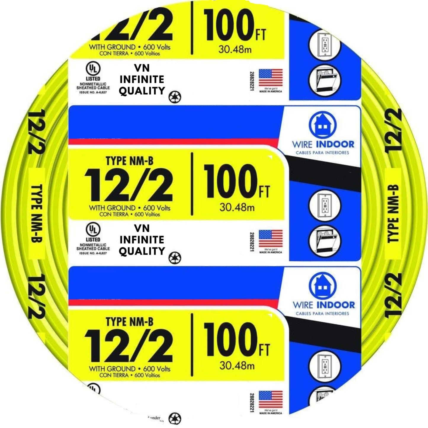 Solid Indoor Wire 12/2 W/G NMB Cable - Yellow Cable SW# 28828221