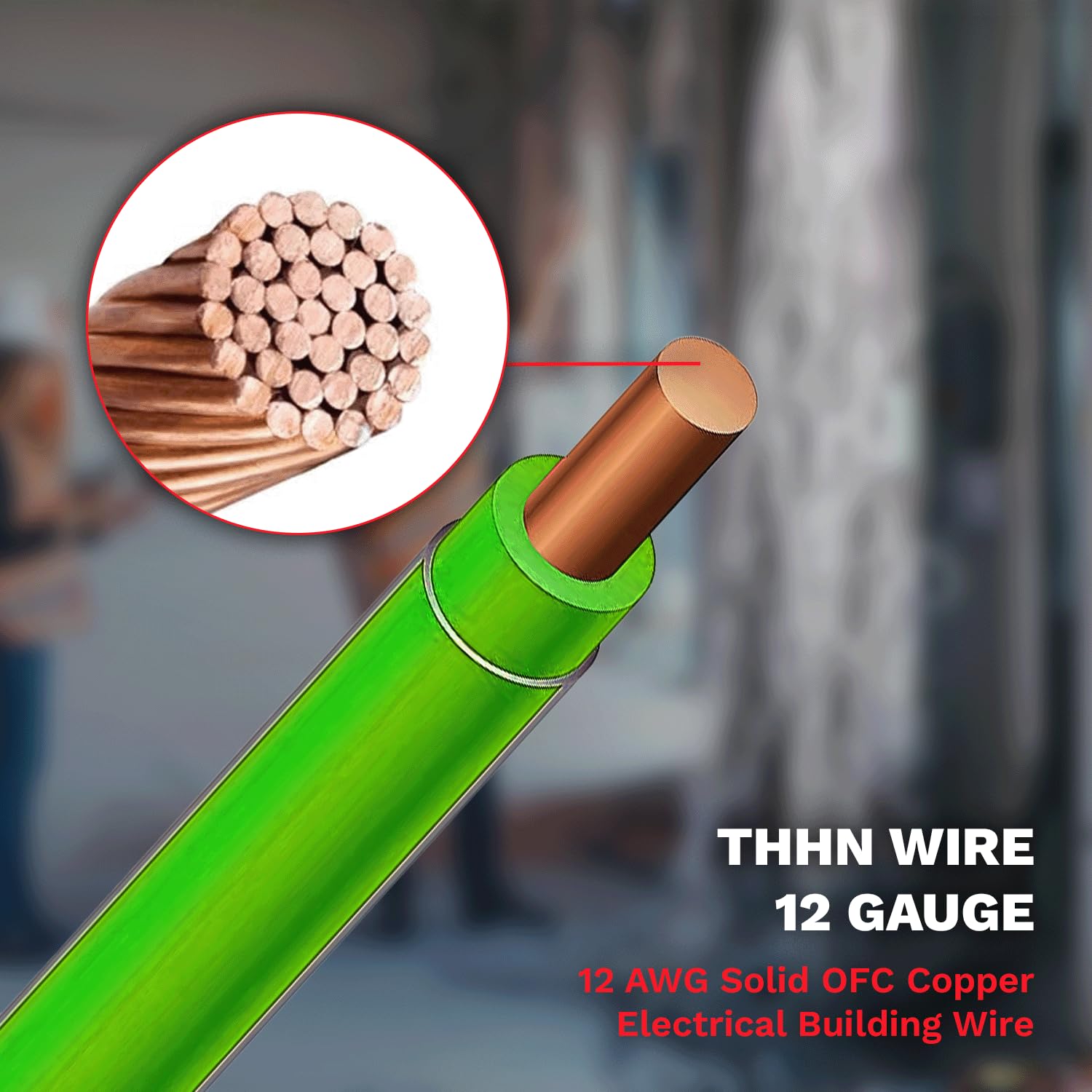 12AWG THHN Wire 12 Gauge 100 FT OFC Copper Electrical Stranded Copper Conductor 600V Building Wire with PVC Nylon Insulation Green 100 ft
