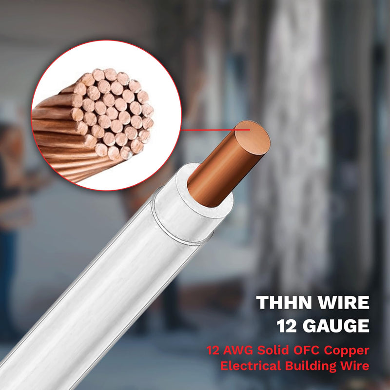 12AWG THHN Wire 12 Gauge 100 FT OFC Copper Electrical Stranded Copper Conductor 600V Building Wire with PVC Nylon Insulation White 100 ft