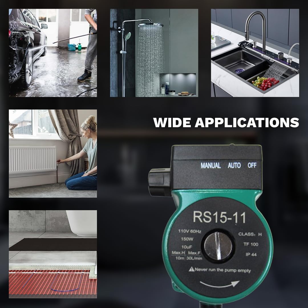 110V 150W Water Pressure Booster Pump Cast Iron Hot Water Circulation Recirculating Pump with US plug for Floor Boiler Hot Water Heater System (DM15-110 Green)