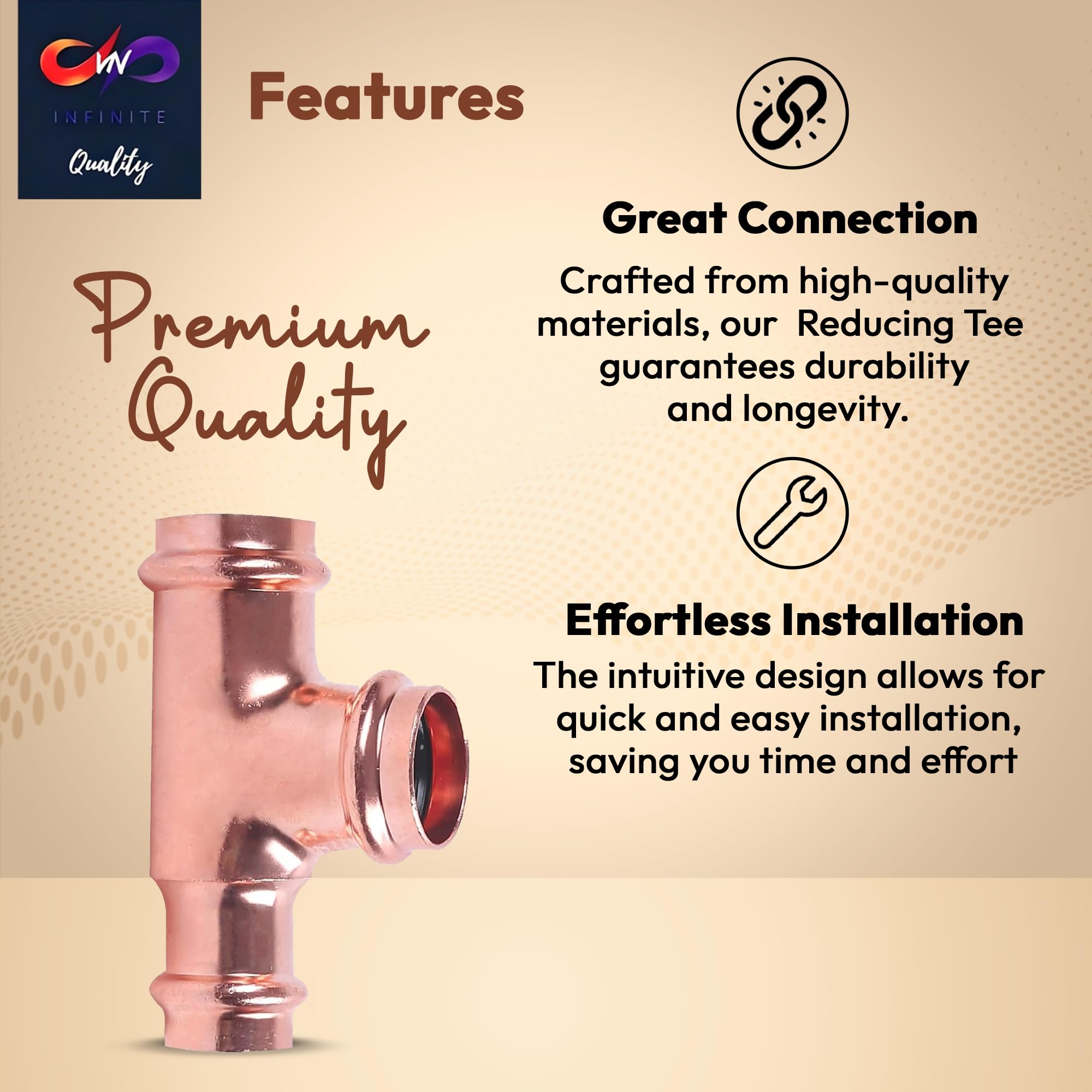 Propress - 3/4"x1/2"x1/2"  - 3/4"x3/4"x1/2" - Reducing Tee Brass Barb Crimp Fittings - Propress Pex Crimping Tool Fittings - Brass Crimp Fittings For Pex Tubing Connection