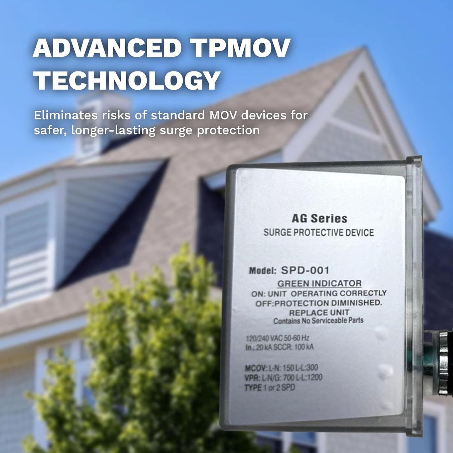 120/240 VAC Universal HVAC Surge Protective Device SPD-001, TPMOV Technology, Watertight Enclosure Lightning Protection, Comprehensive Surge Protection